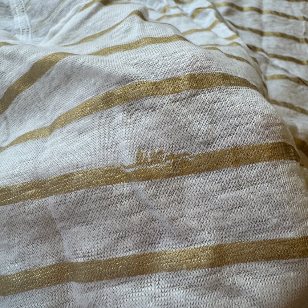 Lilly Pulitzer Rollins Linen Top Gold Serene Stripe Top Size Medium - Picture 5 of 9
